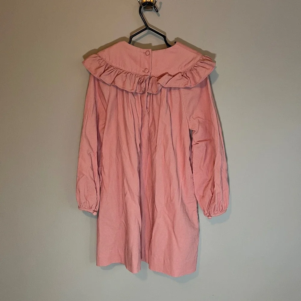 Polo Ralph Lauren Girls Pink Corduroy Ruffle Collar Dress Size 6 Long Sleeve